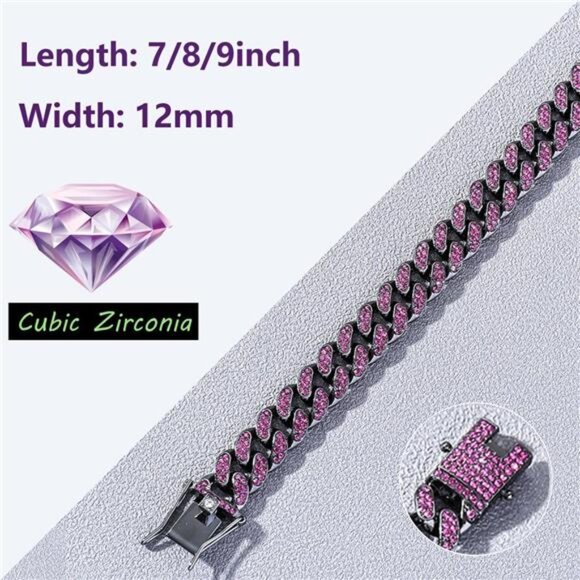 Purple Diamond Cuban Link Armlet Bracelet - Picture 5 of 6